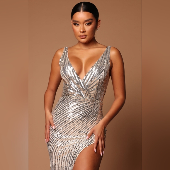 Silver sequins long maxi dress - Picture 3 of 5